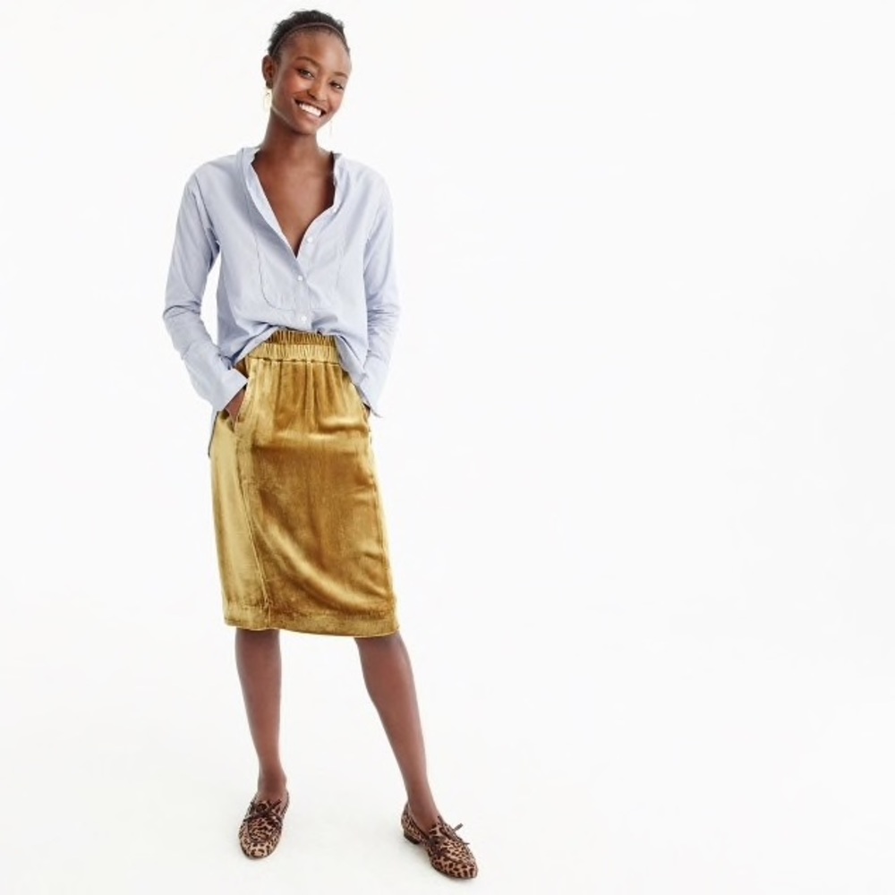 J Crew mustard/yellow velvet skirt. Size L